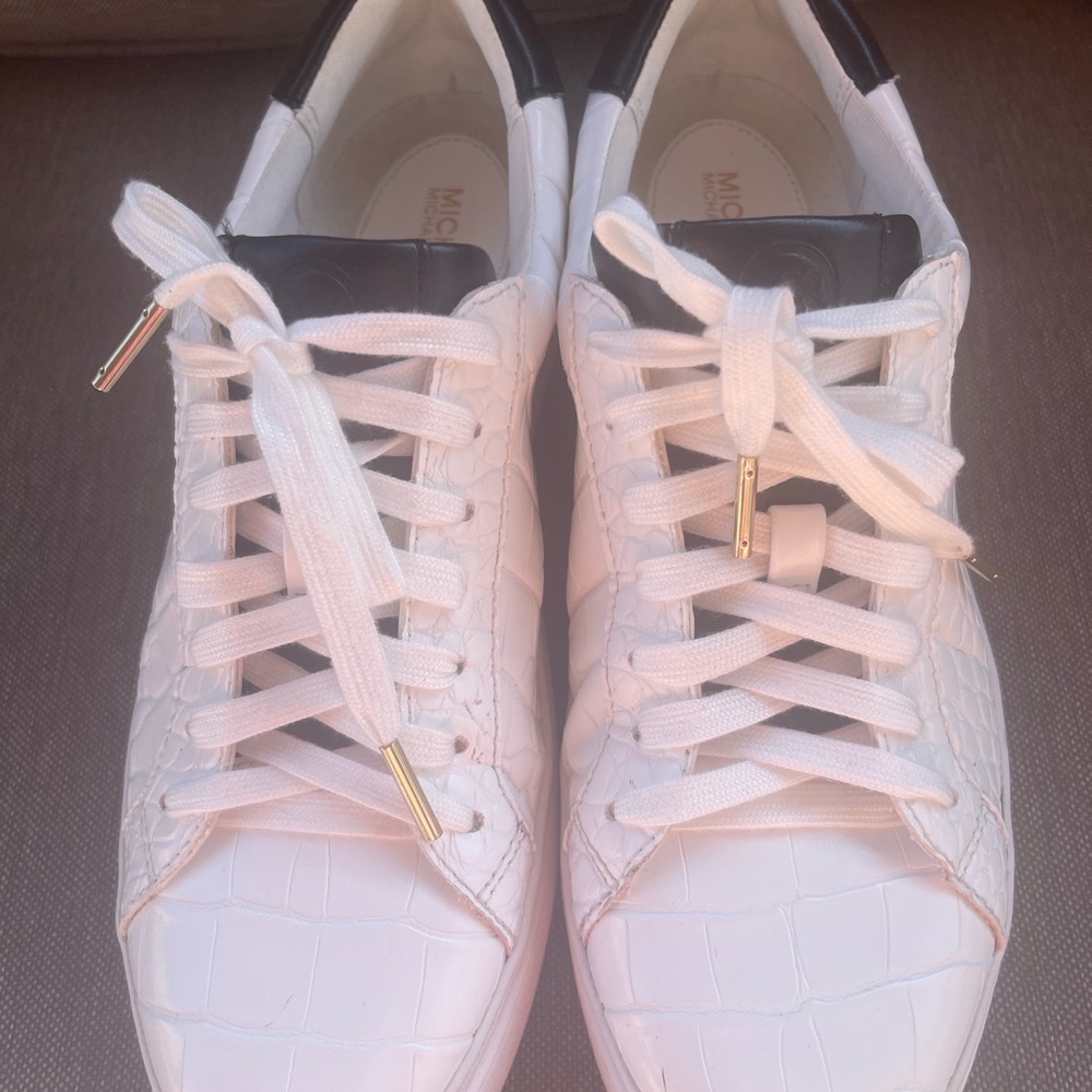 Michael Kors White Sneakers with Gold and Black Accents